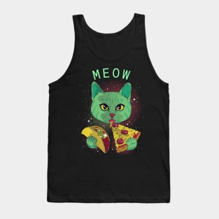 Cosmic Space Cat Eating Taco And Pizza Tank Top